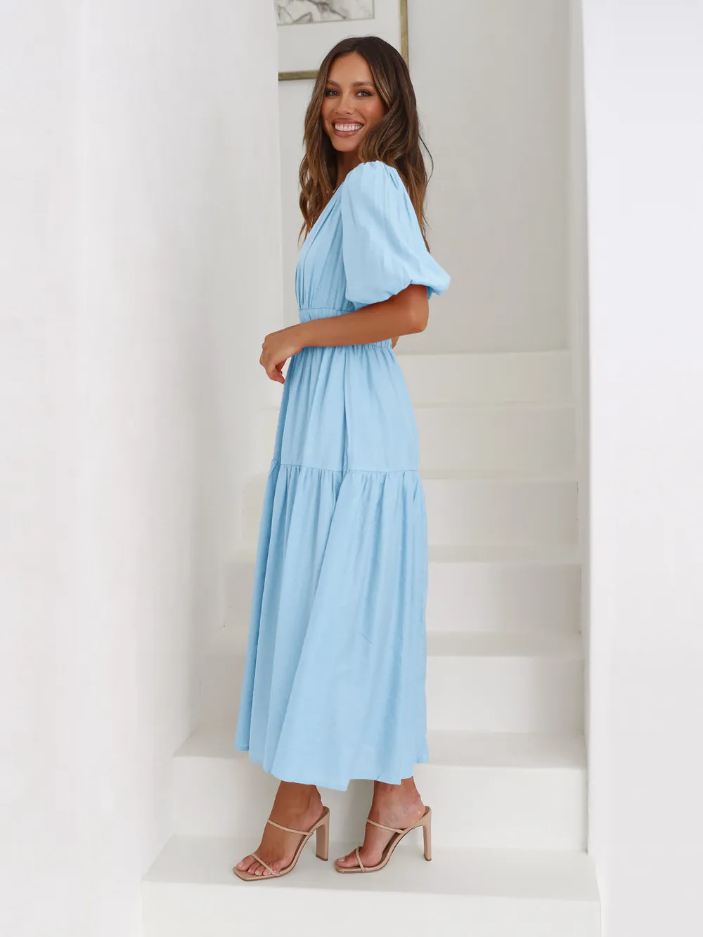Surplice Half Puff Sleeve Midi Dress, image 10