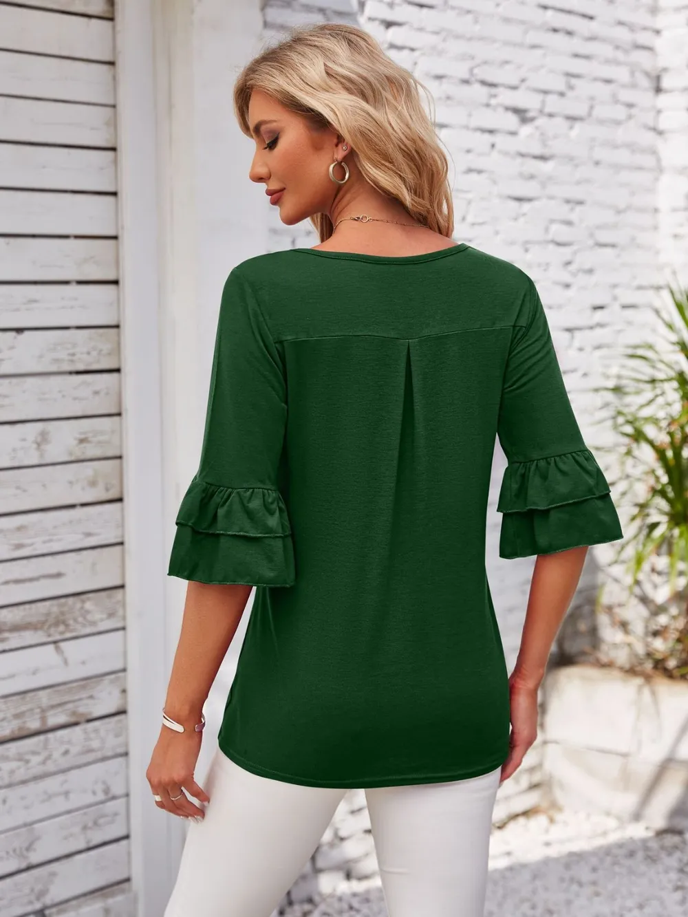 Ruffled Suqare Neck Half Sleeve Blouse, image 15