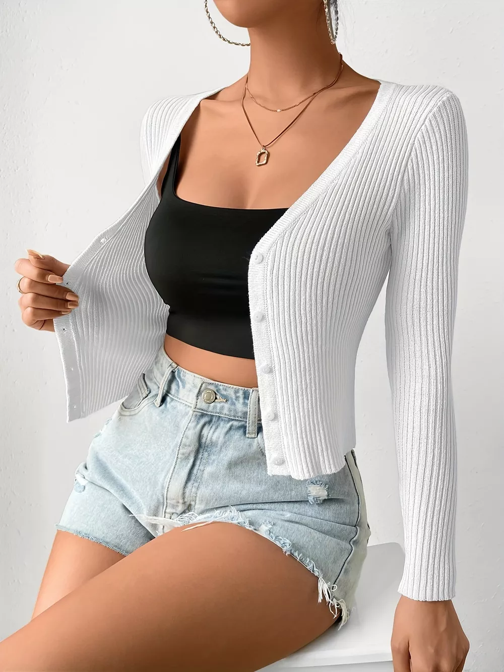 Ribbed Knit Button-Up Cardigan, image 5