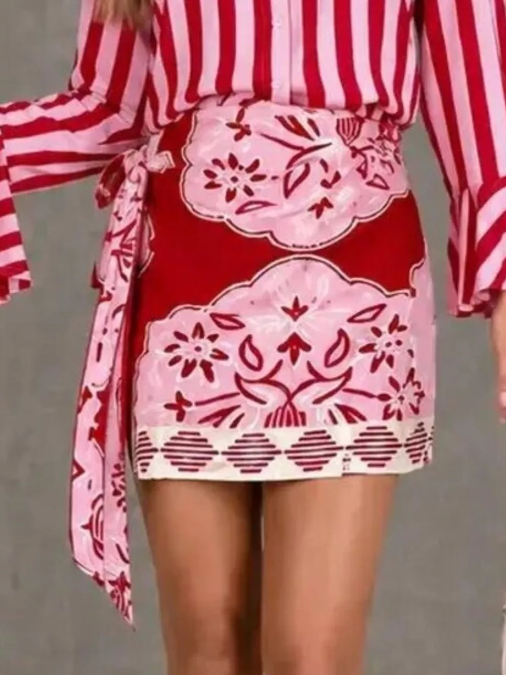 Striped Bell Sleeve Shirt and Skirt Set, image 3