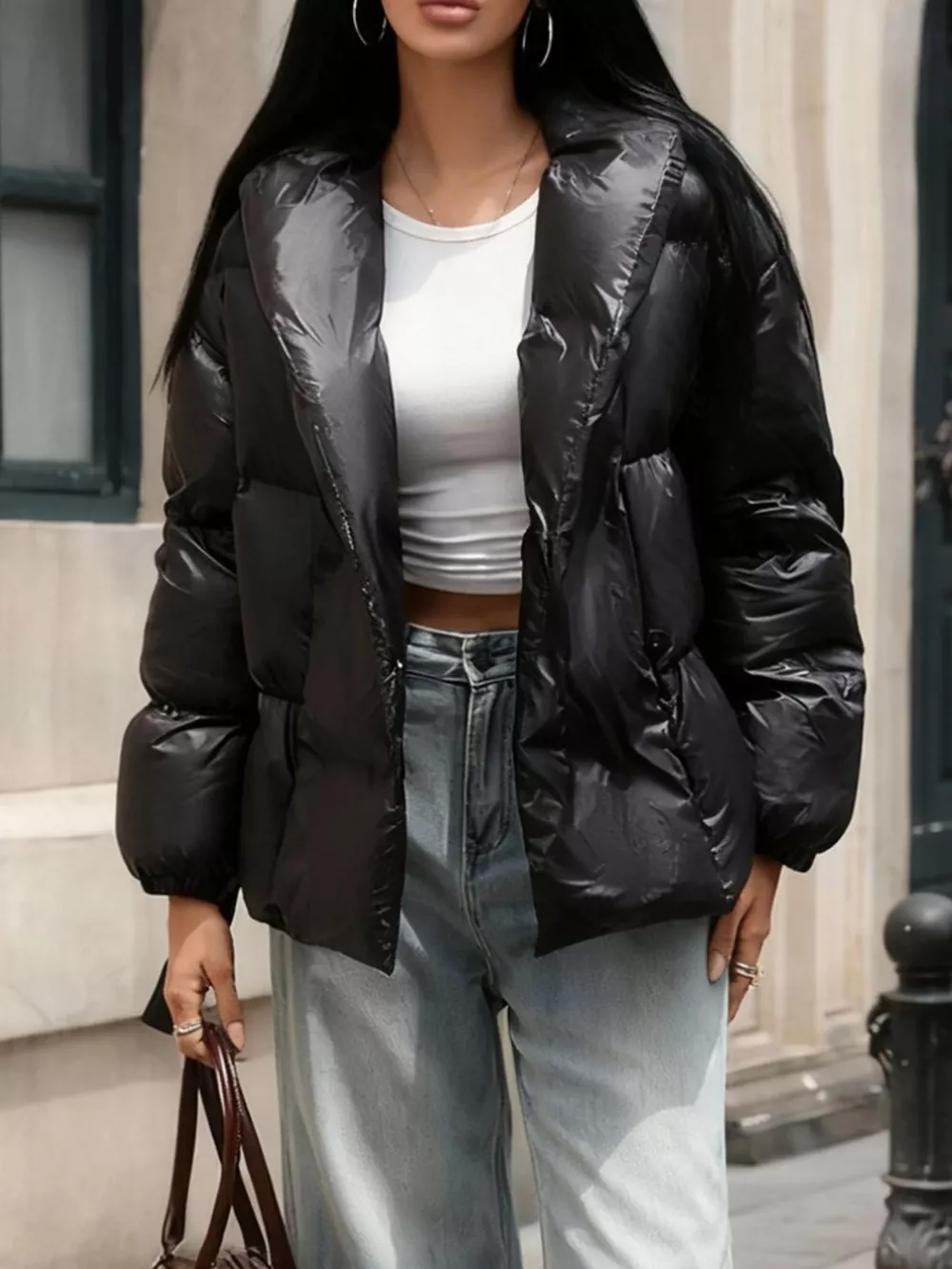 Long Sleeve Belted Puffer Jacket, image 7