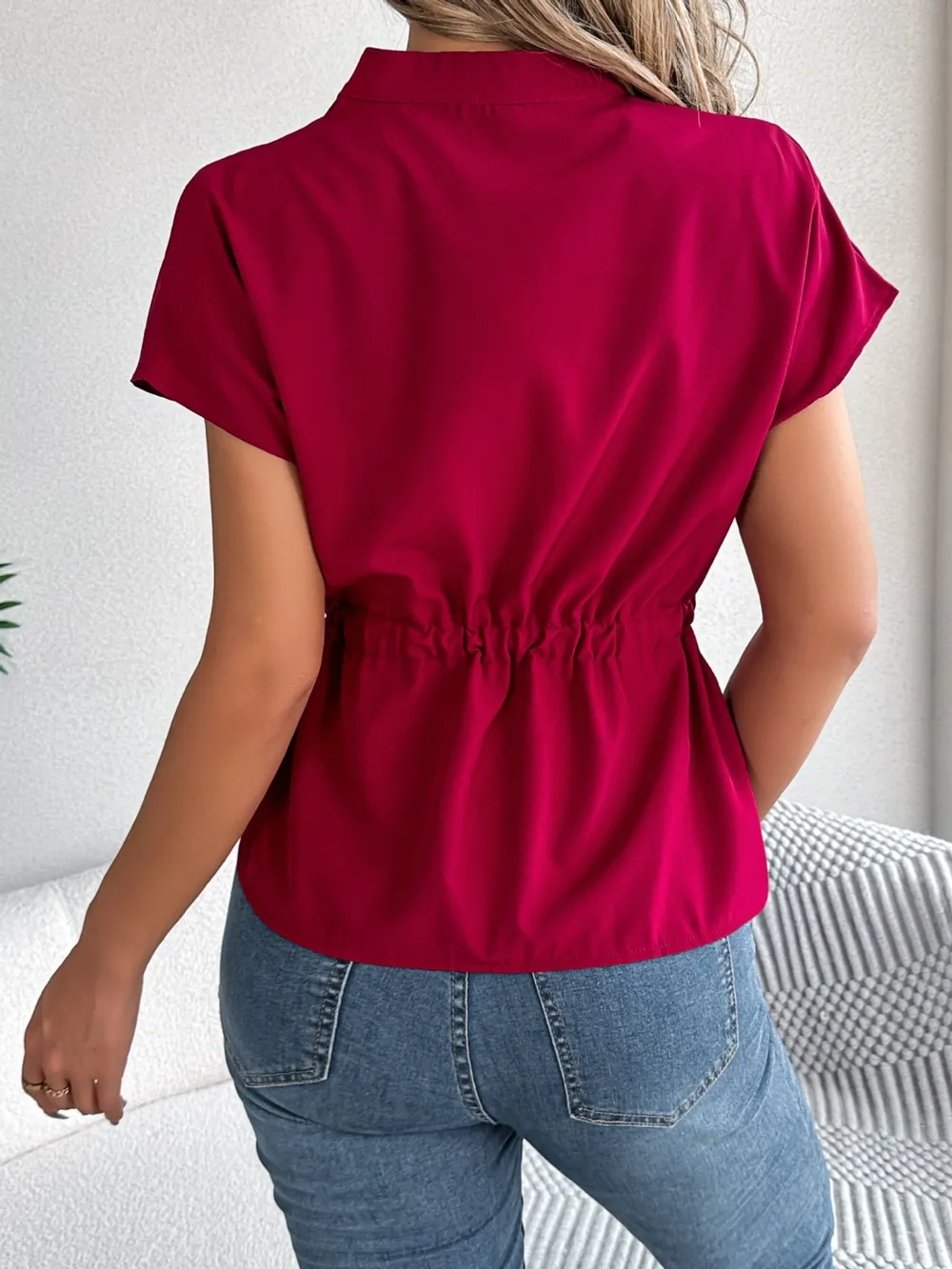 Notched Short Sleeve Blouse, image 12