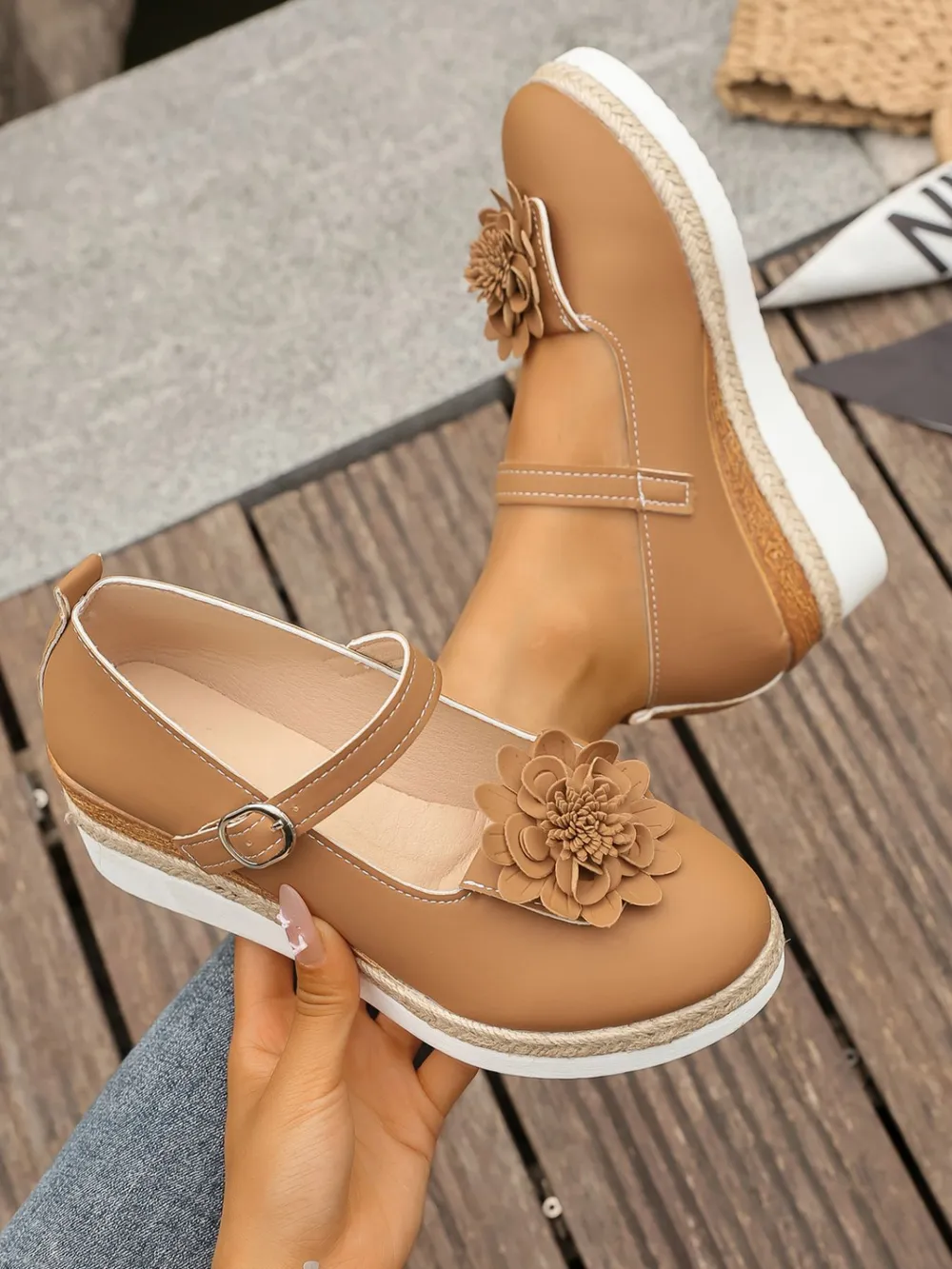 Flower Embellished Mary Jane Loafers
