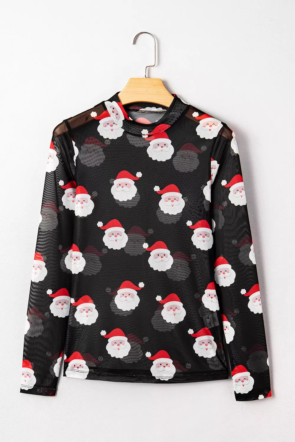 Christmas Santa Print Mesh Long Sleeve Top, image 6