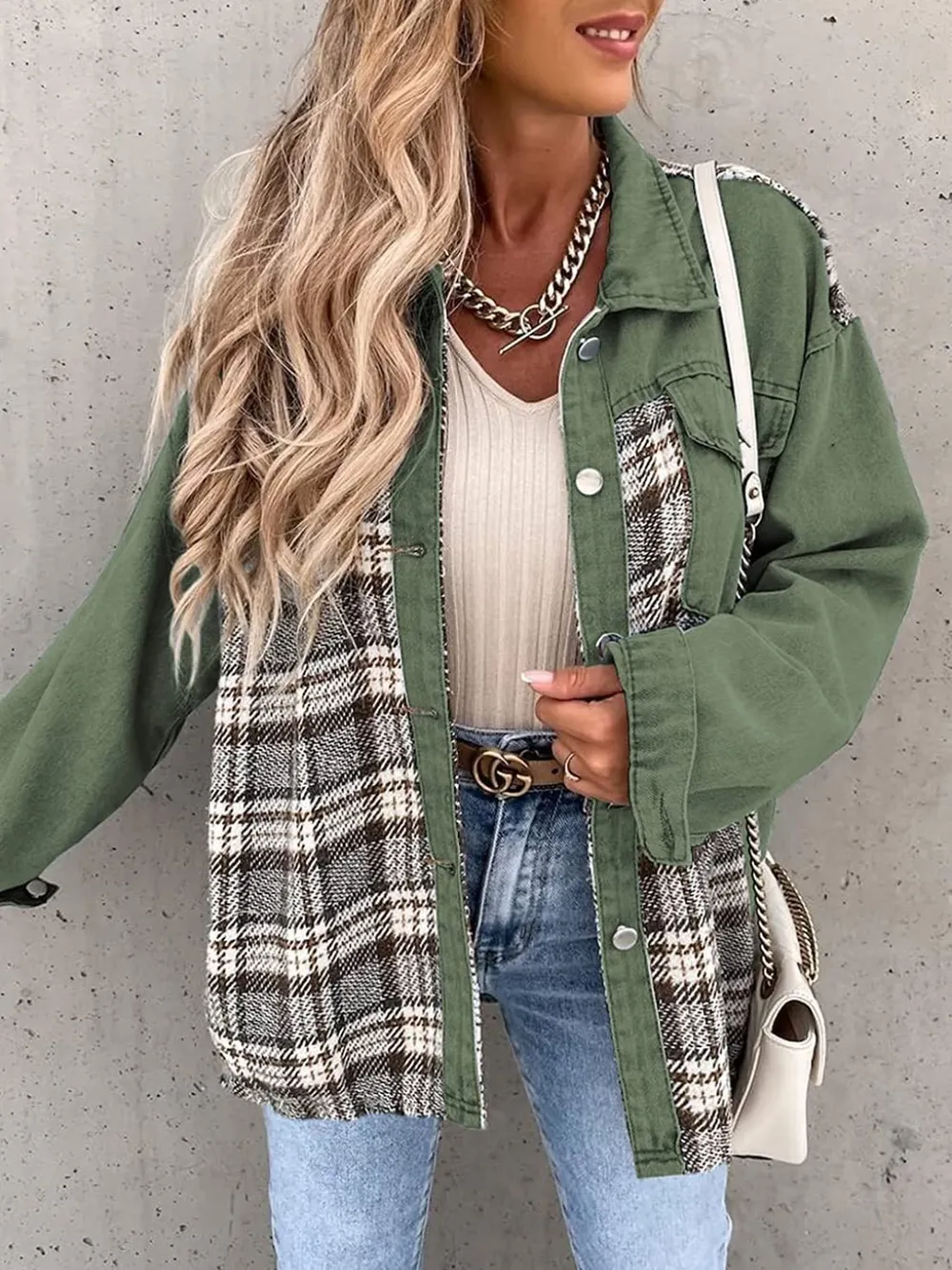 Plaid Button Up Dropped Shoulder Jacket, image 10