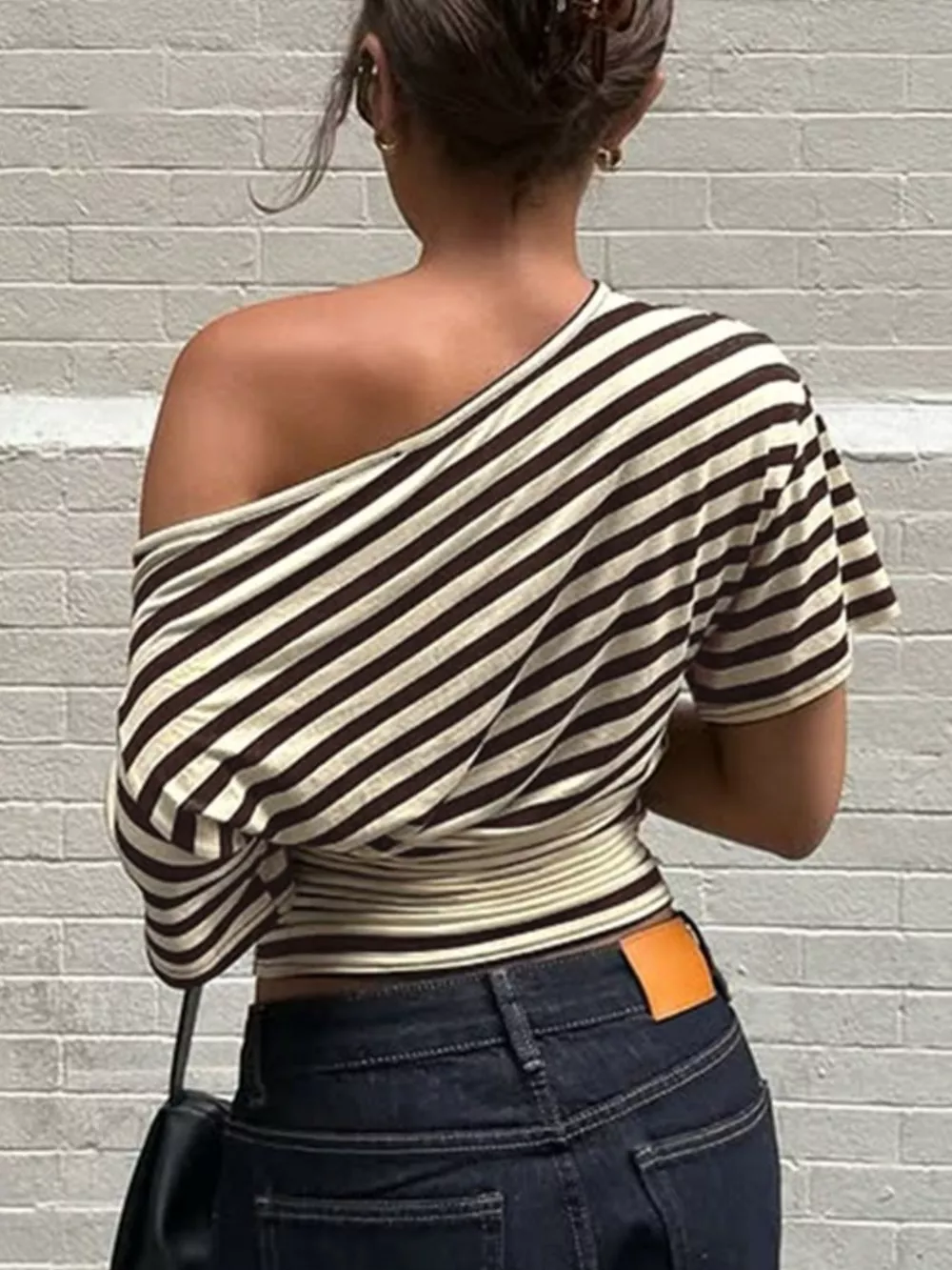 Striped One-Shoulder T-Shirt, image 3