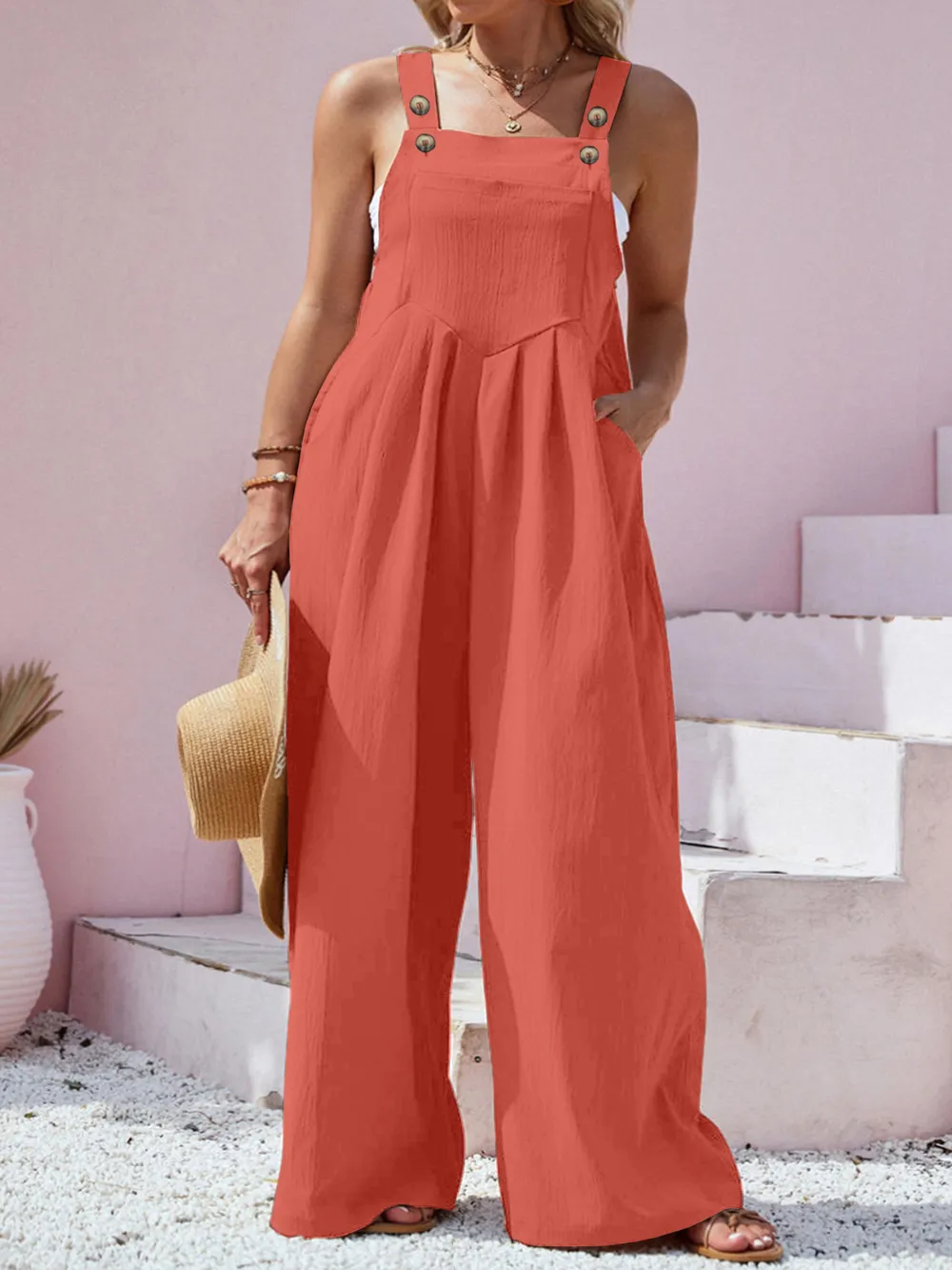 Plus Size Square Neck Wide Leg Overalls, image 21
