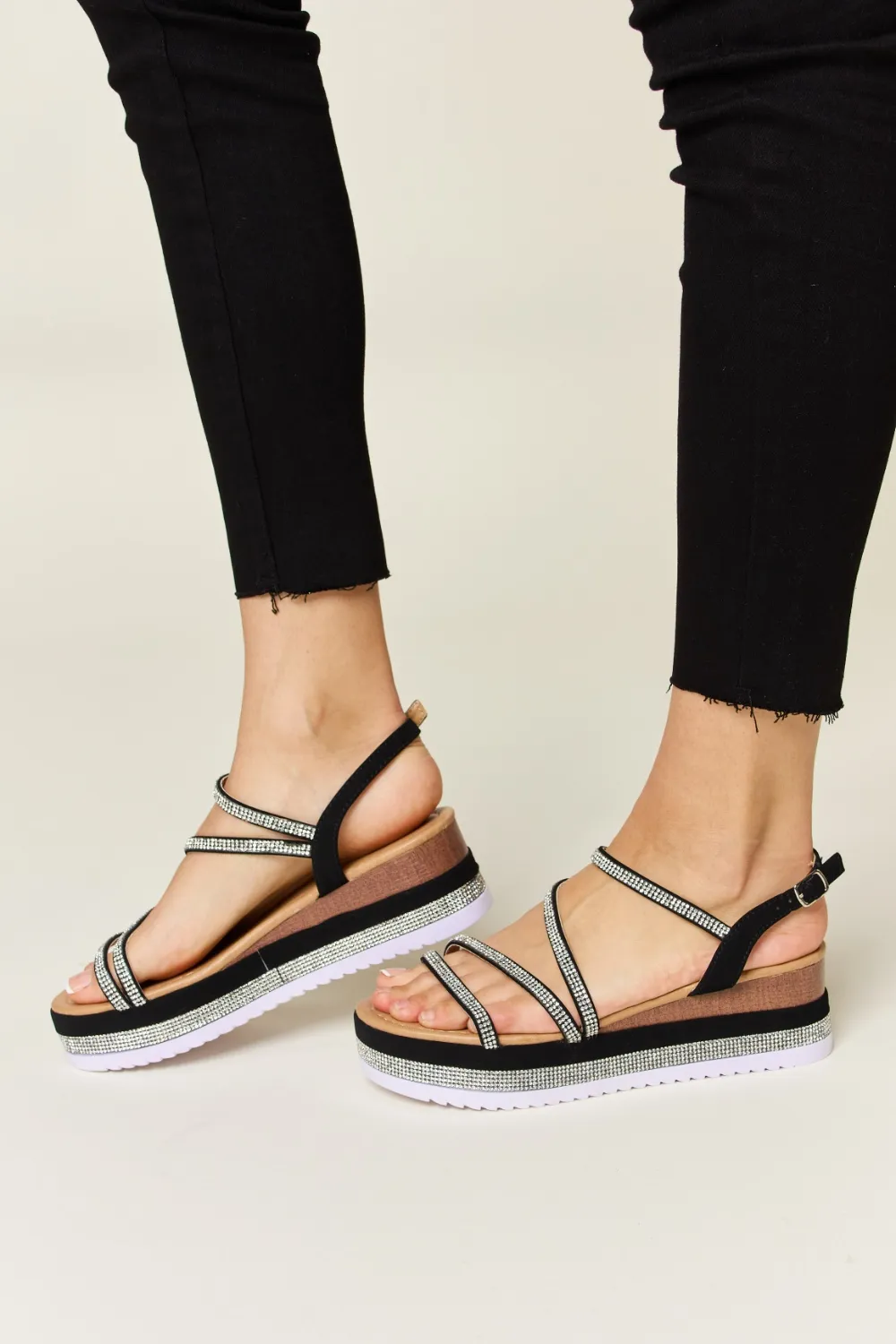 Rhinestone Strappy Wedge Sandals, image 7