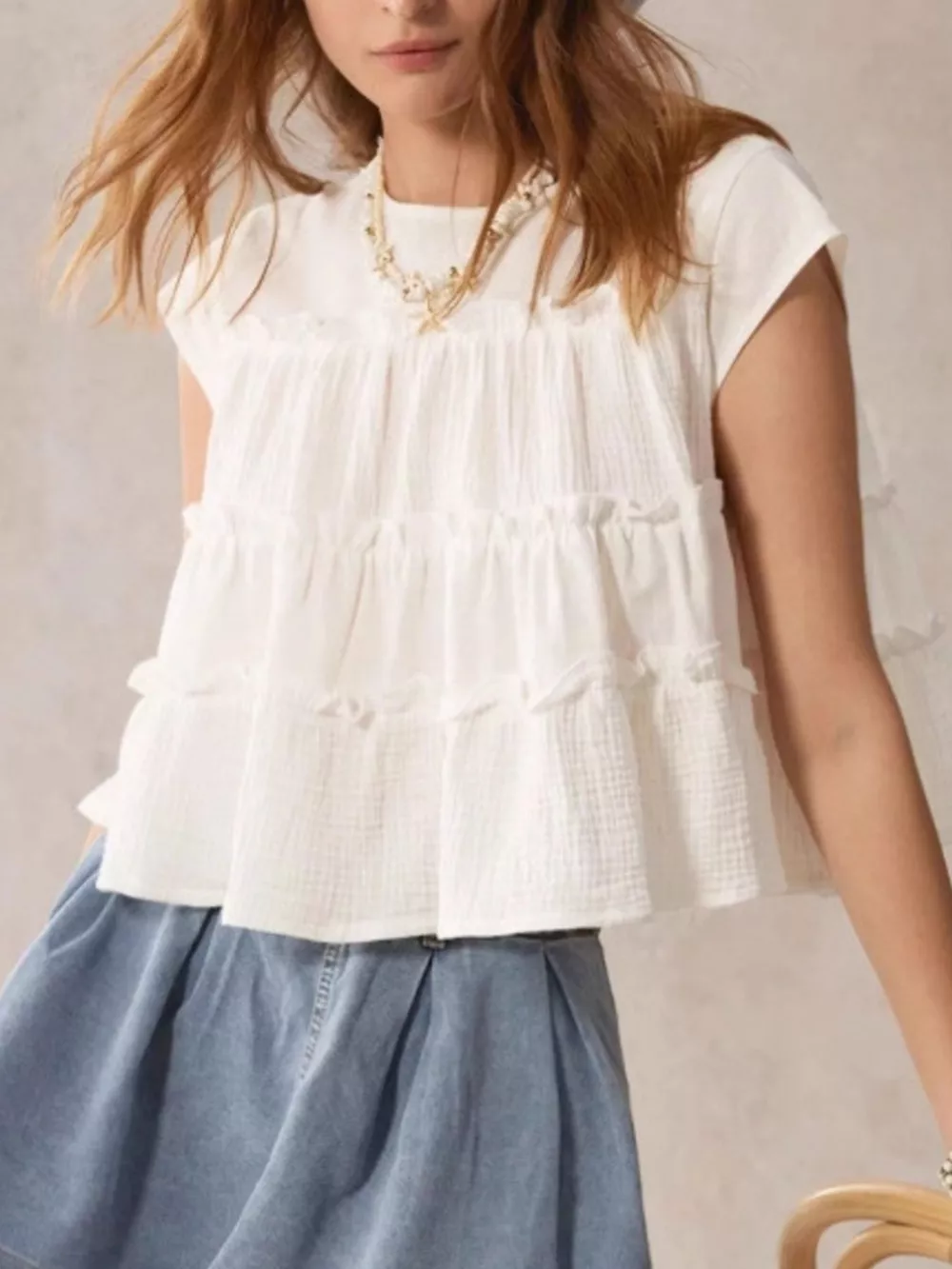Tiered Cap Sleeve Blouse, image 3