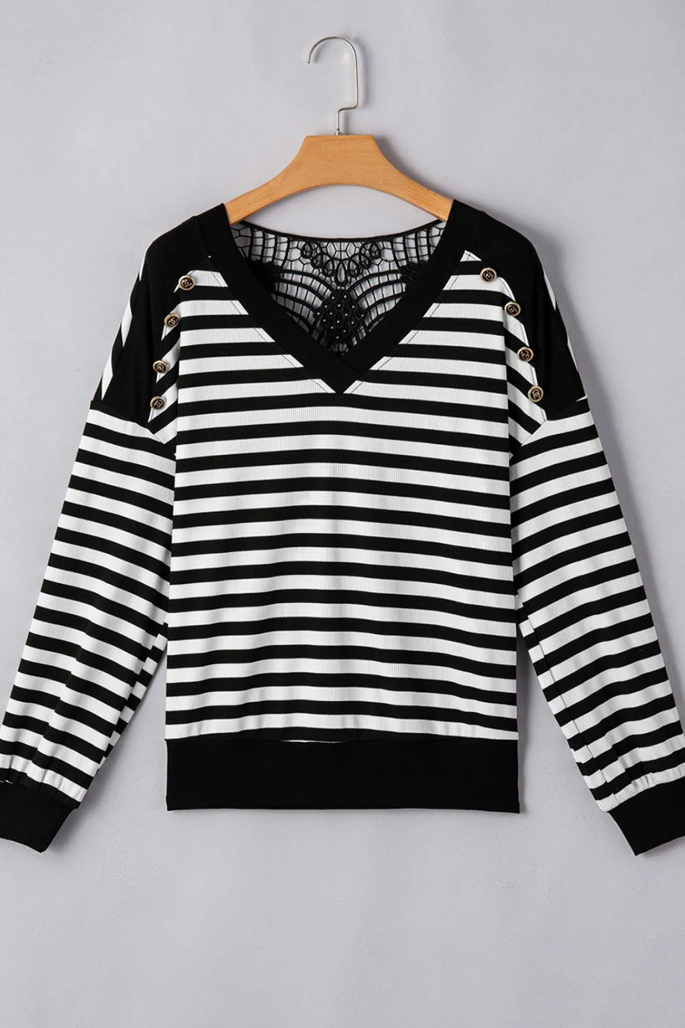 Striped Lace Detail V Neck Top, image 7