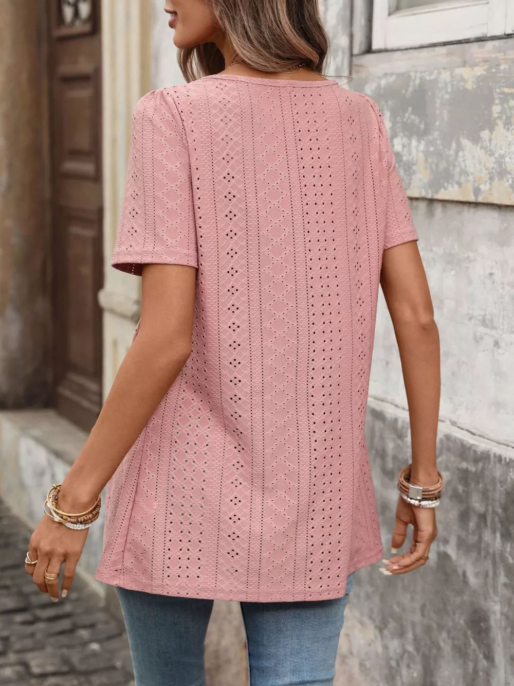 Eyelet Square Neck Short Sleeve Top, image 22