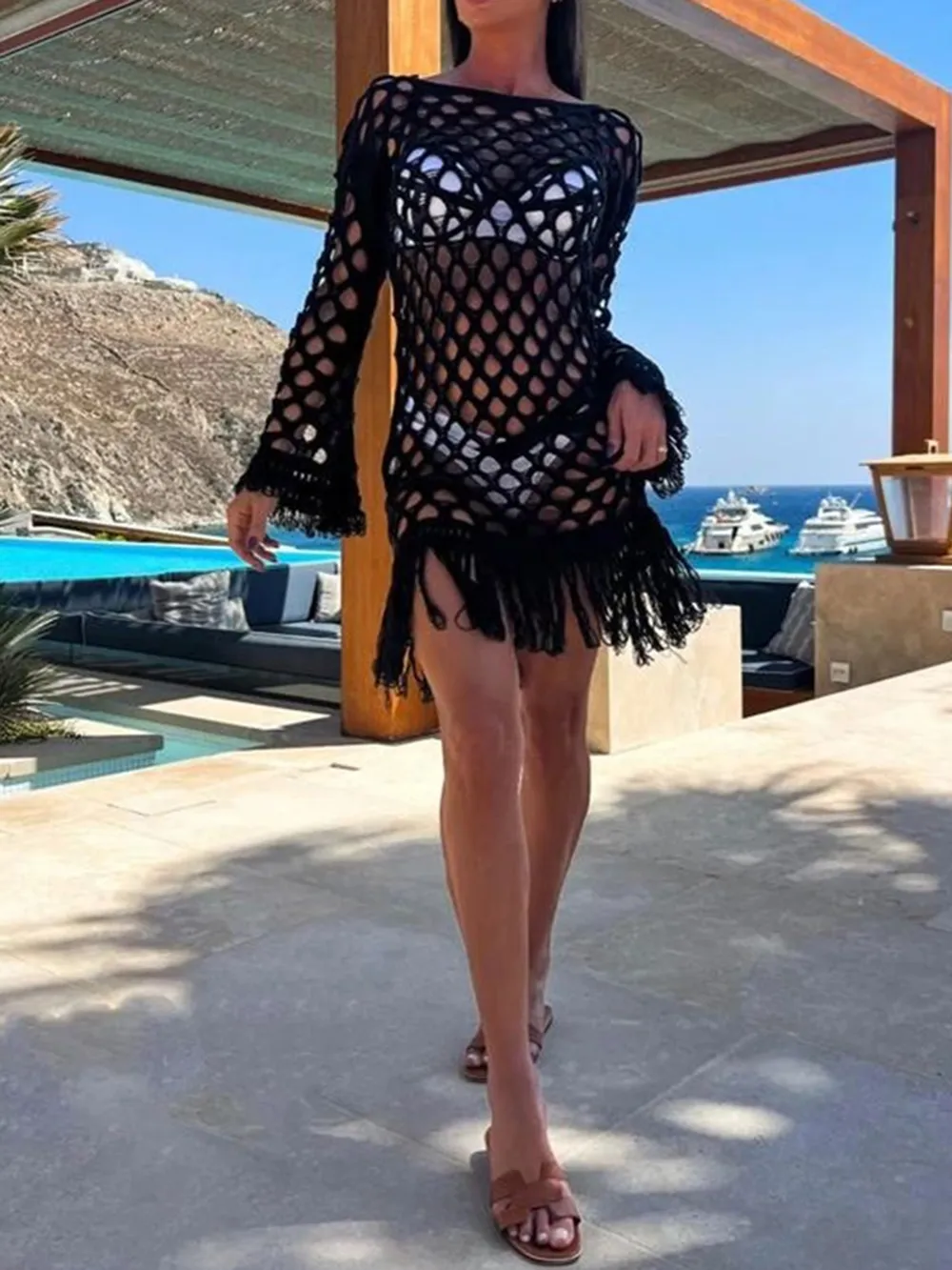 Fringe Cutout Long Sleeve Cover Up, image 9