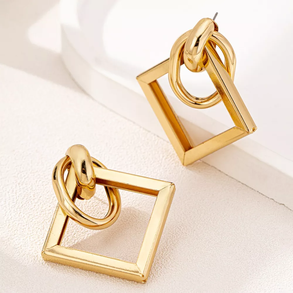 18K Gold-Plated Geometric Square Hoop Earrings, image 2