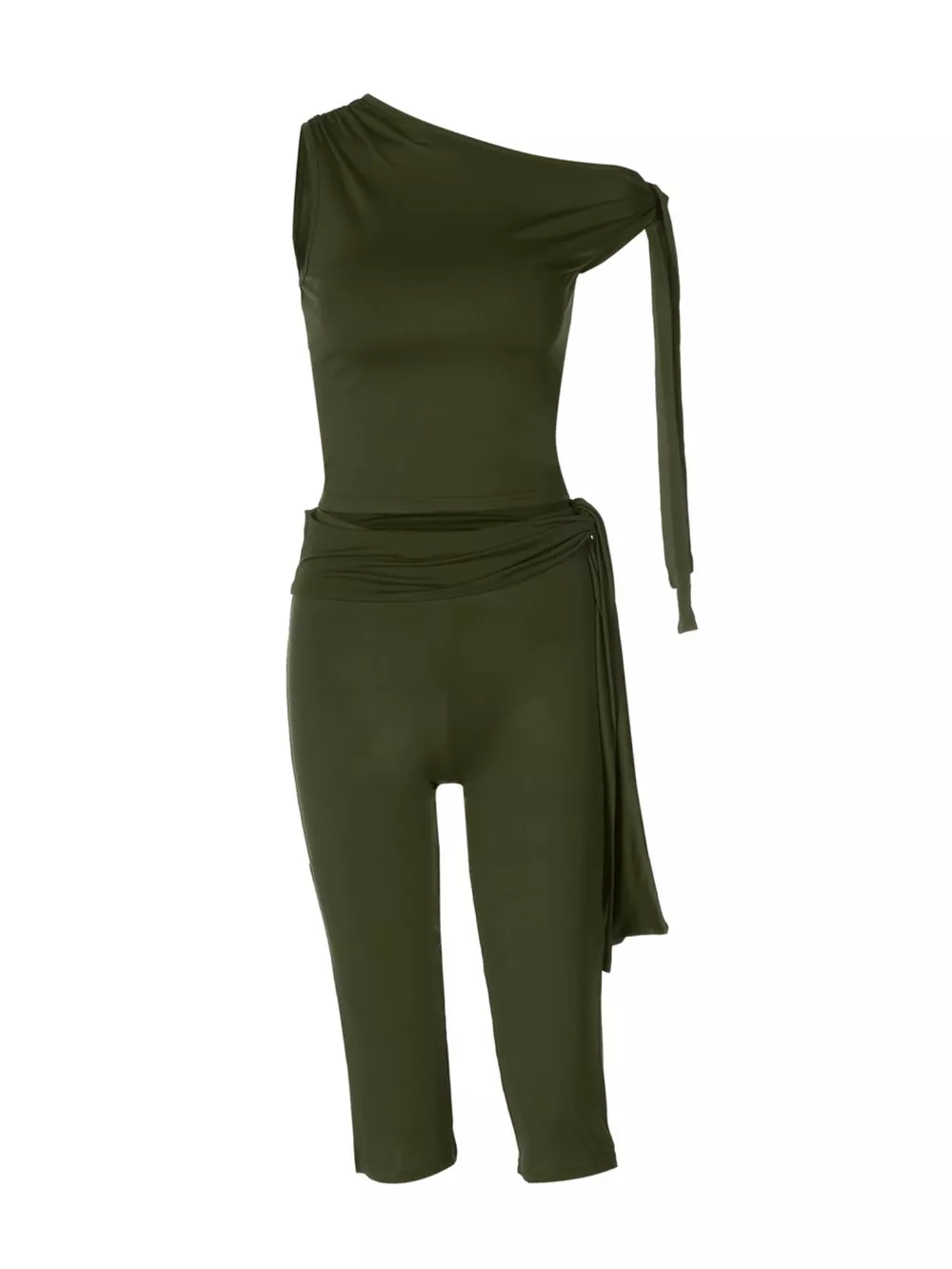 One-Shoulder Tie-Knot Top and Capris Set, image 4