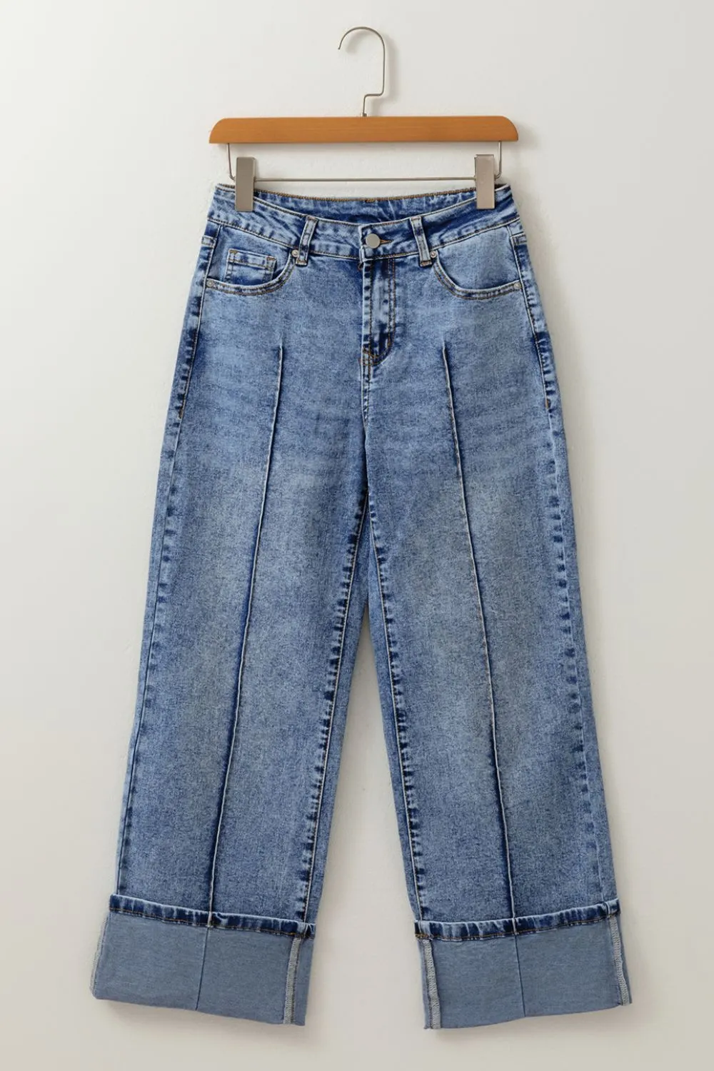 High-Waisted Wide-Leg Cuffed Jeans, image 8
