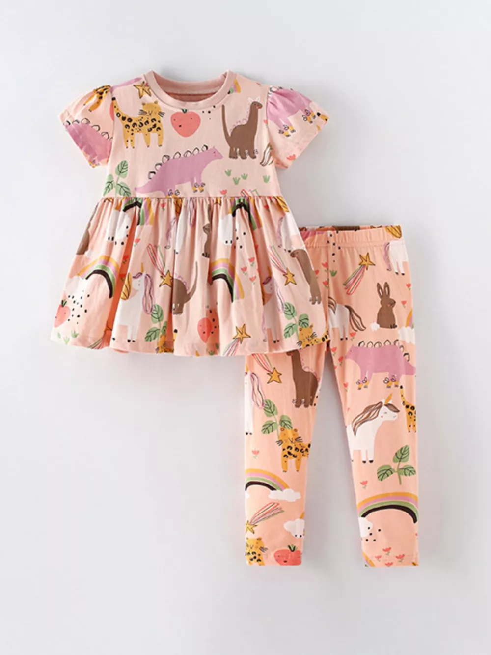 Children's Dinosaur & Rainbow Print Top and Pants Set, image 2