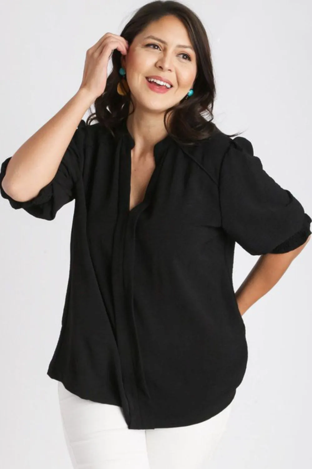 Full Size Split Neck Boxy Cut Top with Piping Details Plus Size, image 2