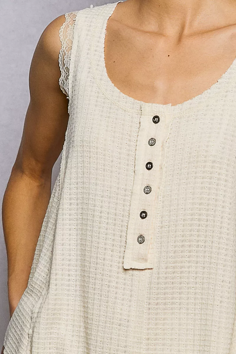 Textured Knit Round Neck Tank with Lace Detail, image 5