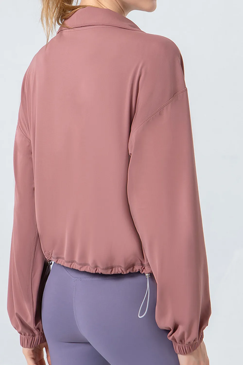 Drawstring Zip Up Dropped Shoulder Active Outerwear, image 4