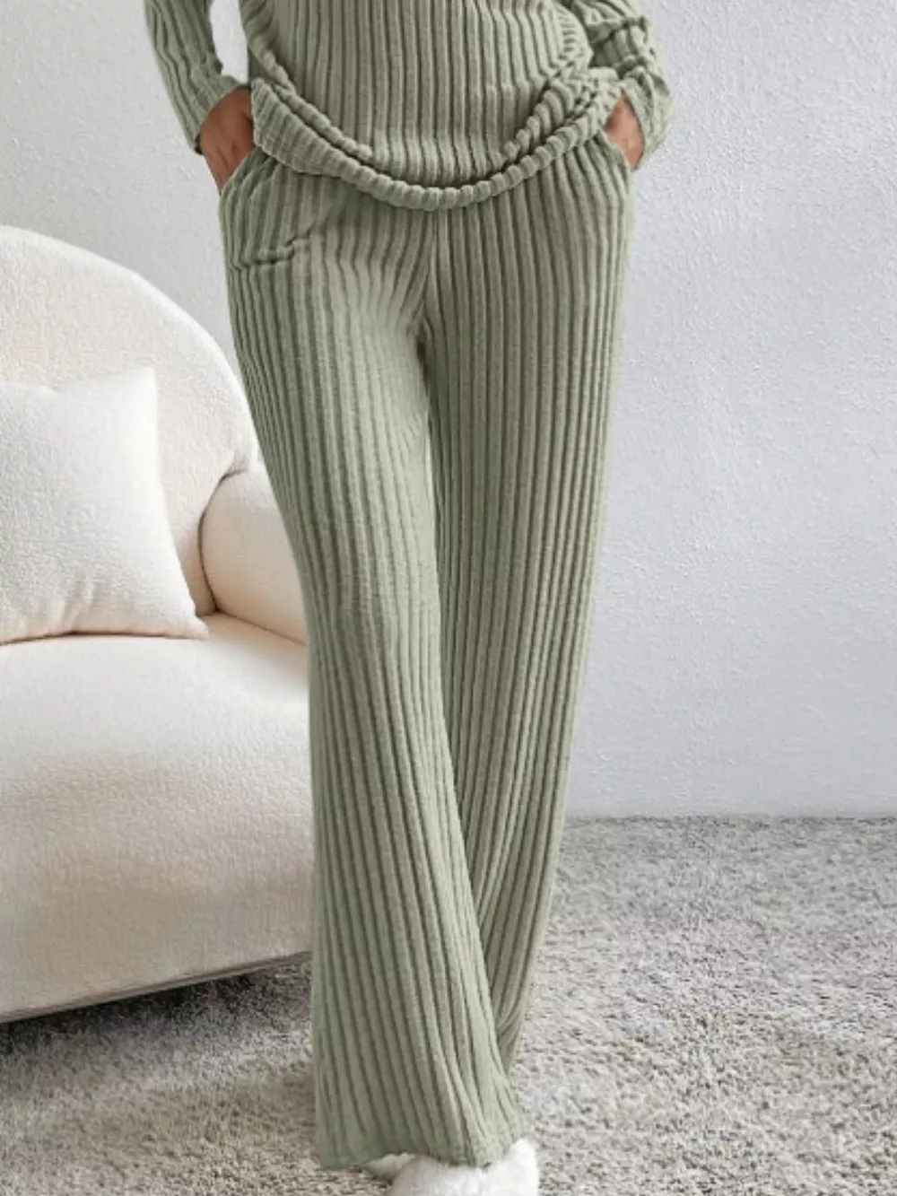 Ribbed Knit Long Sleeve Top and Pants Set, image 20