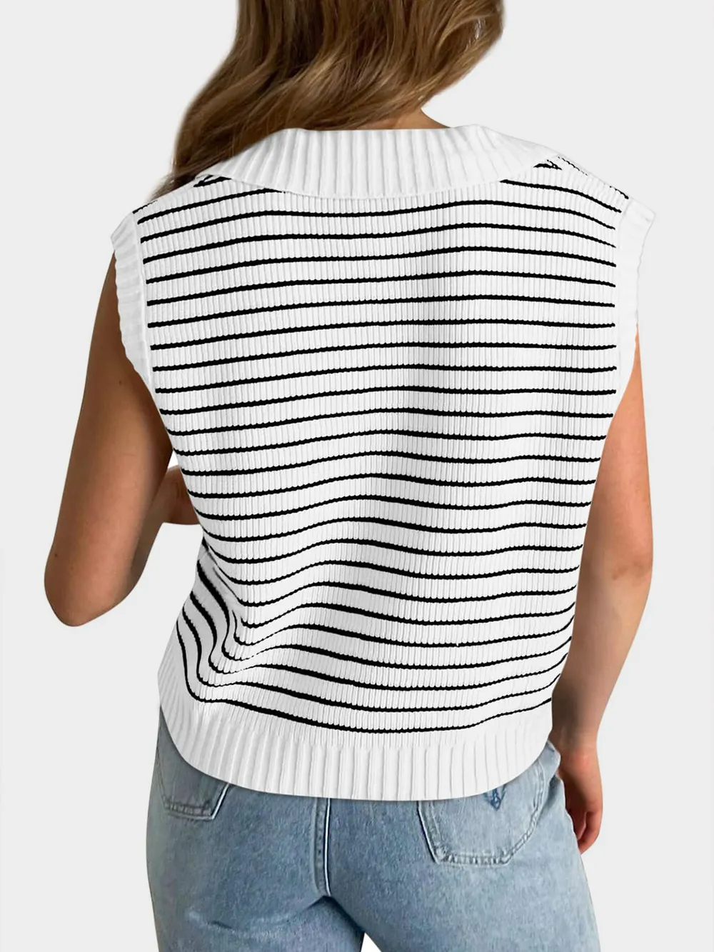 Collared Neck Striped Sweater Vest, image 15