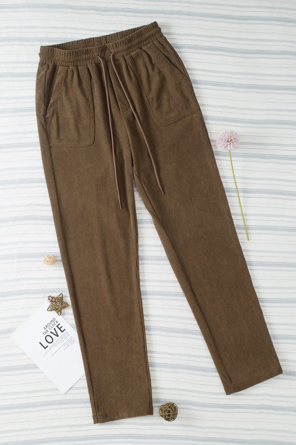 Drawstring Straight Pants with Pockets, image 20