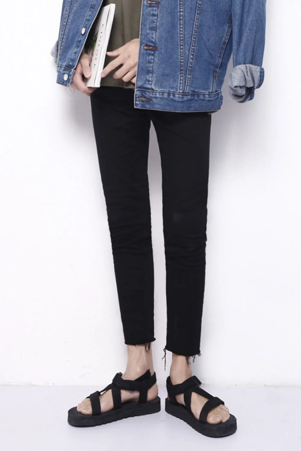 Men's Frayed Hem Skinny Jeans