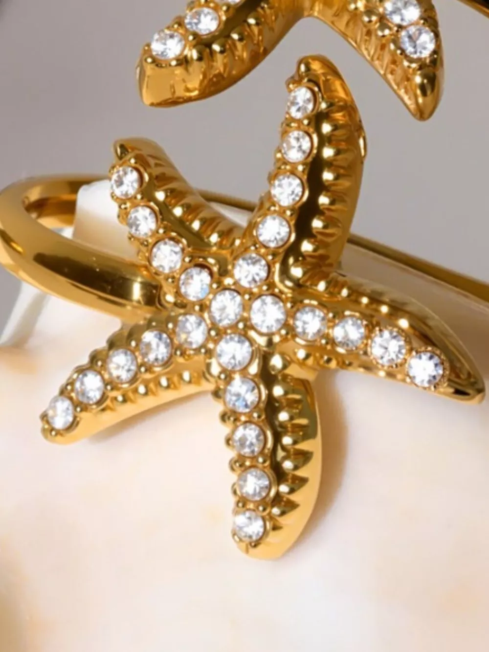 18K Gold-Plated Stainless Steel Zircon Starfish Ring, image 3