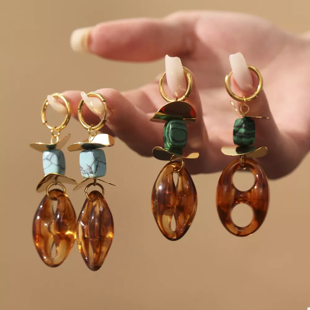 Turquoise Resin Geometric Drop Earrings, image 6