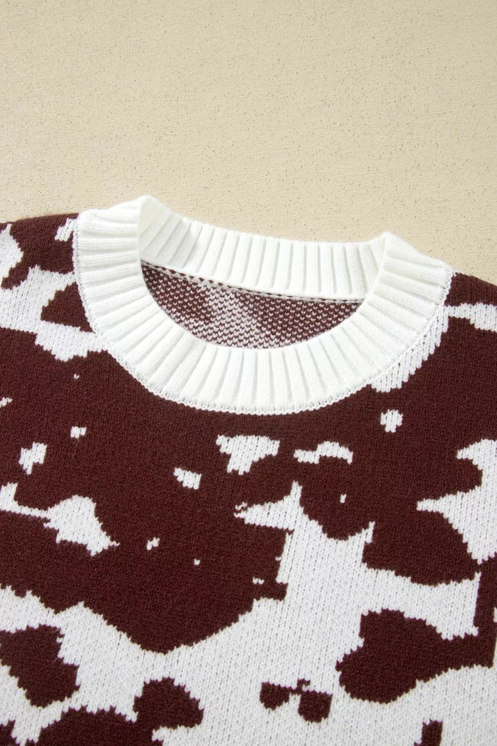 Western Print Cow Pattern Long Sleeve Round Neck Pullover Knitwear Sweater, image 6