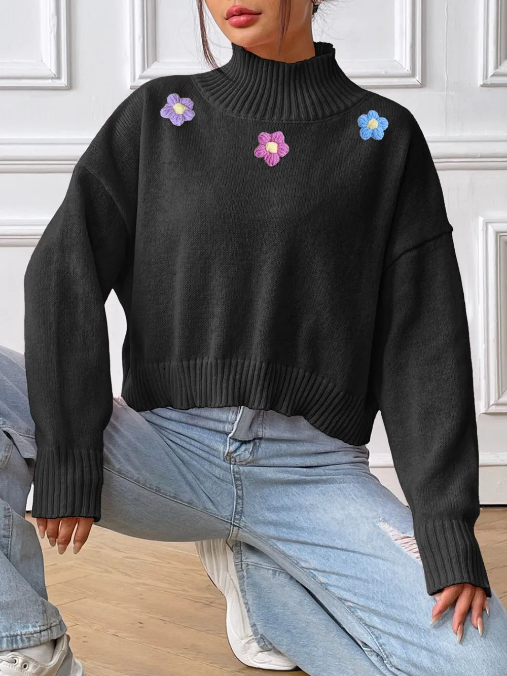 Flower Turtleneck Long Sleeve Sweater, image 12