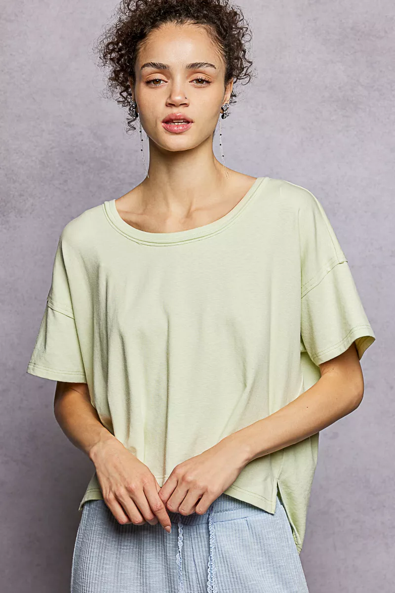 Round Neck Short Sleeve T-Shirt with High Low Hem, image 7