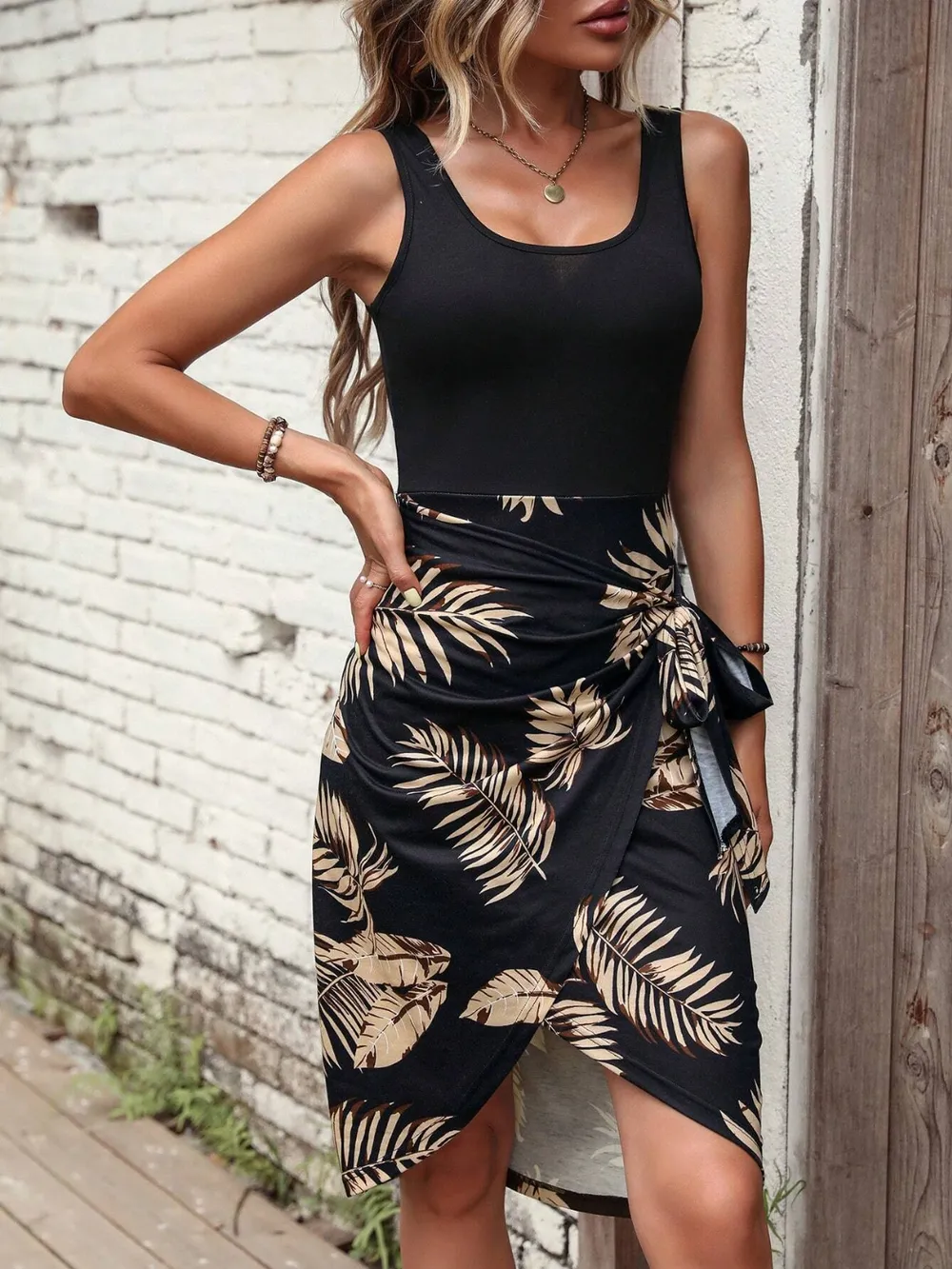 Printed Wide Strap Tank Dress, image 9