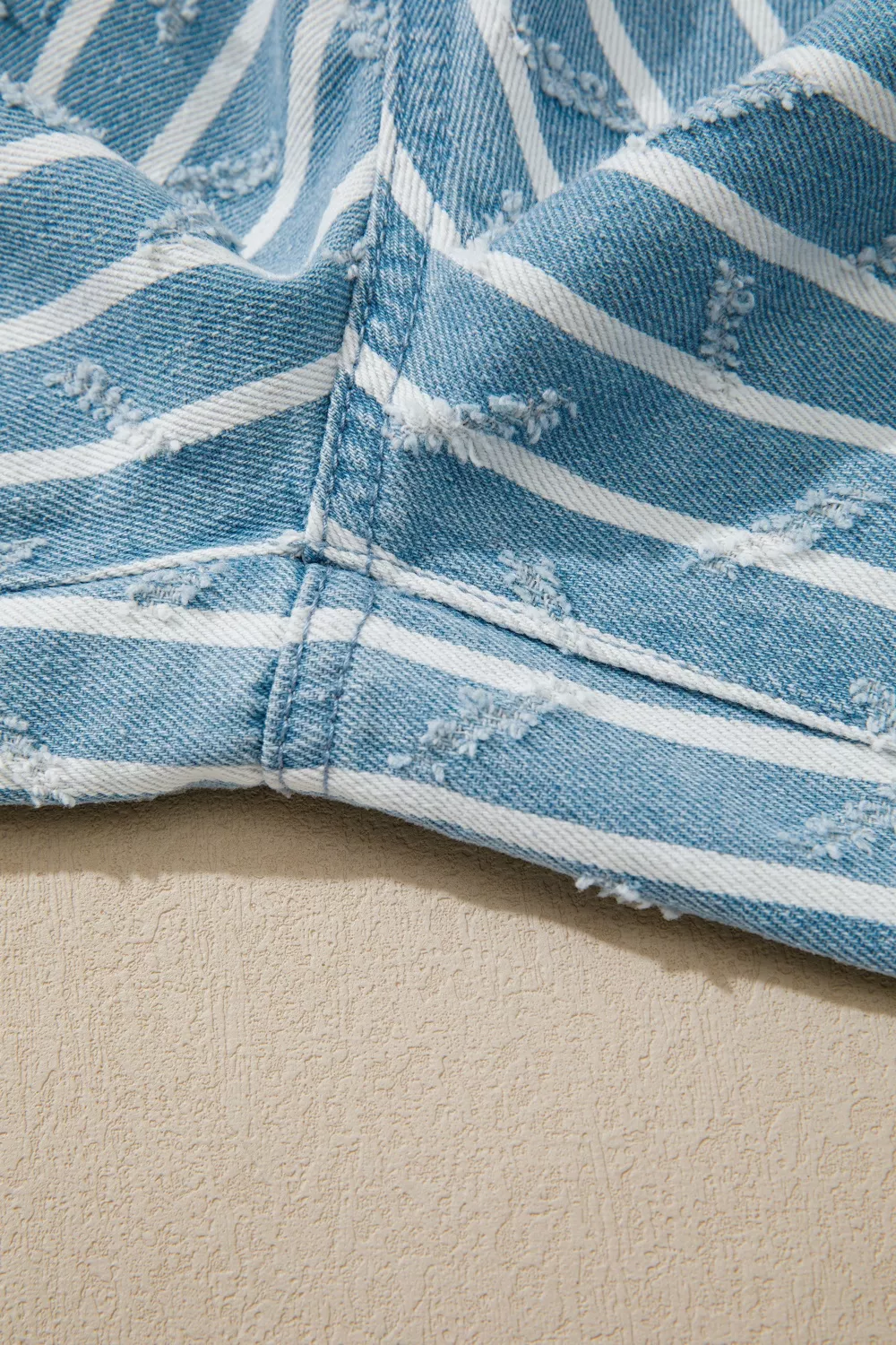 Striped Distressed Ruffled Wide Leg Denim Overalls, image 9