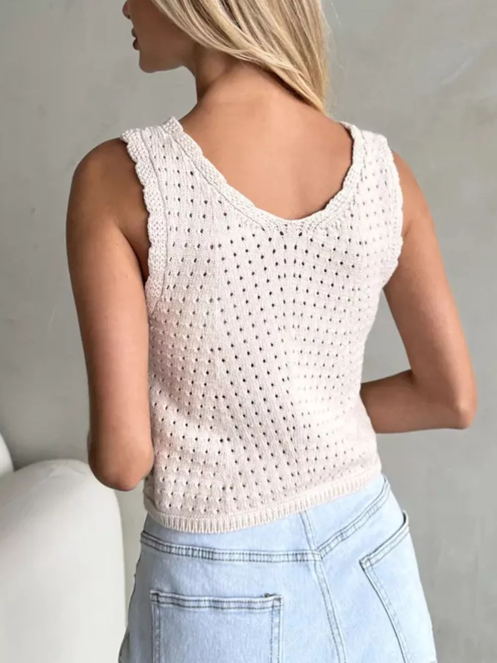 Crochet Decor Button Eyelet Knit Vest, image 7