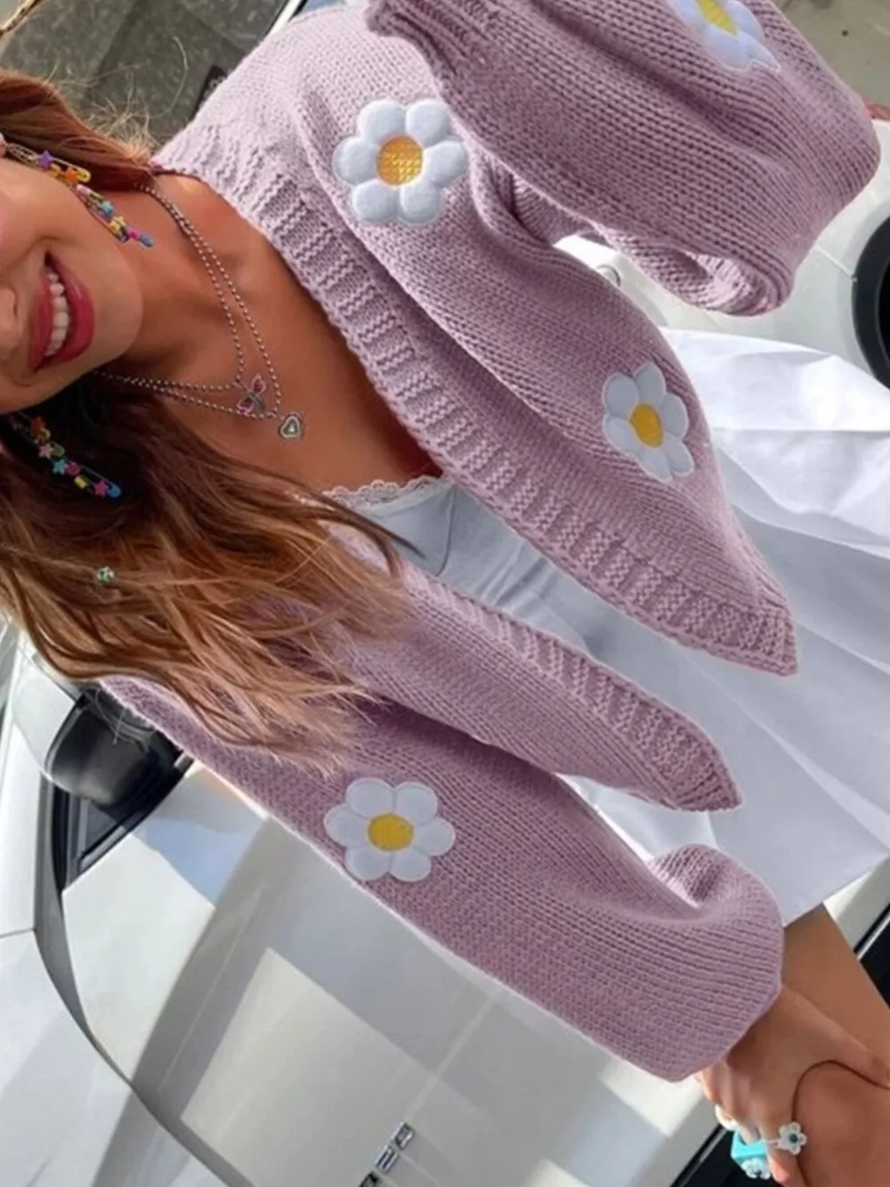 Floral Open Front Knit Cardigan, image 8