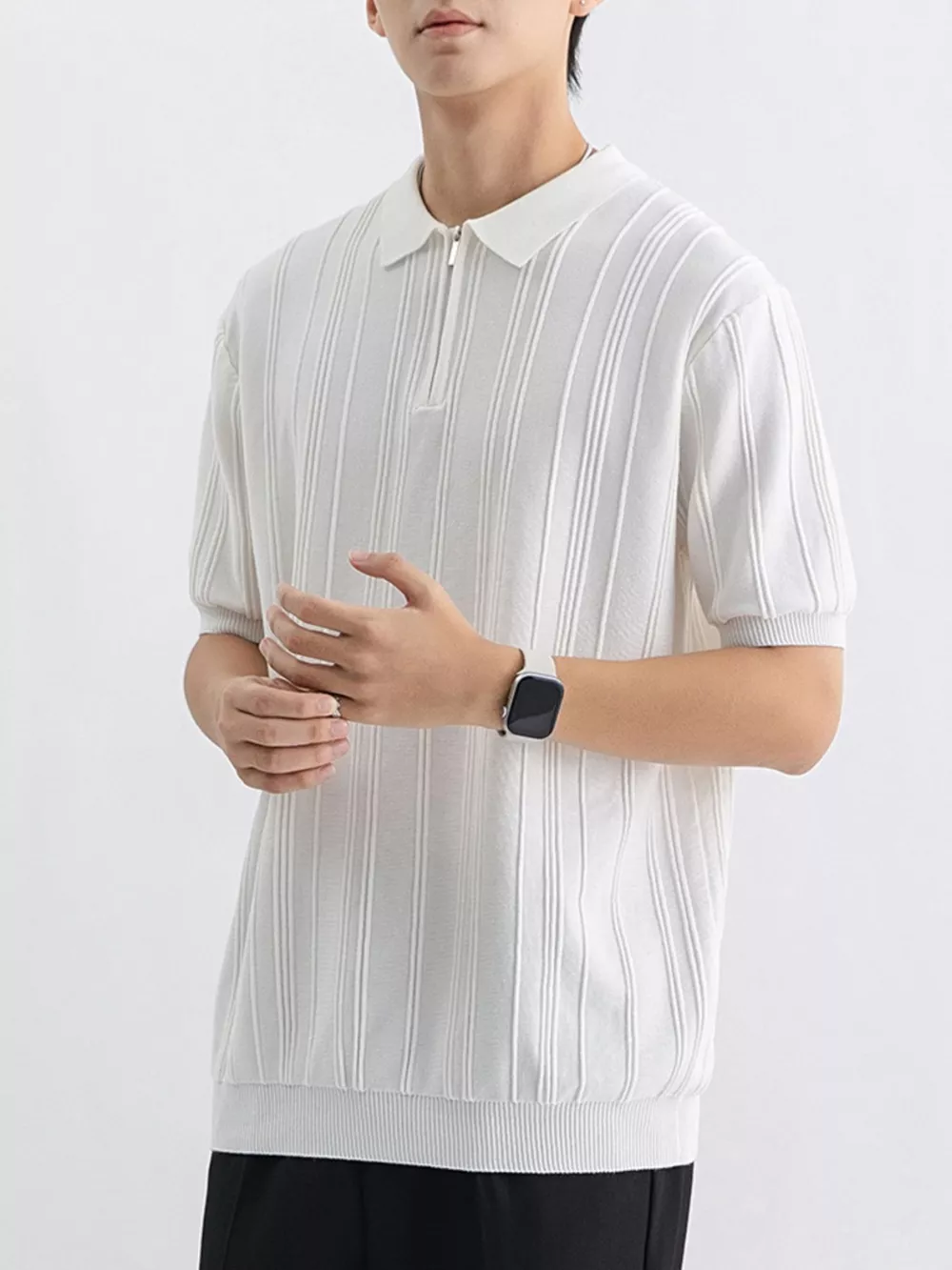 Men's Plus Size Texture Knit Short Sleeve Polo, image 7
