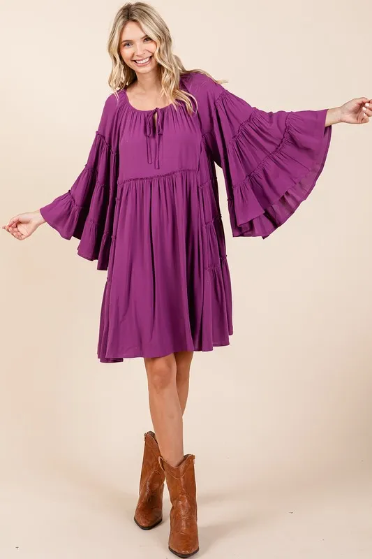 Frill Tie Neck Bell Sleeve Dress, image 5