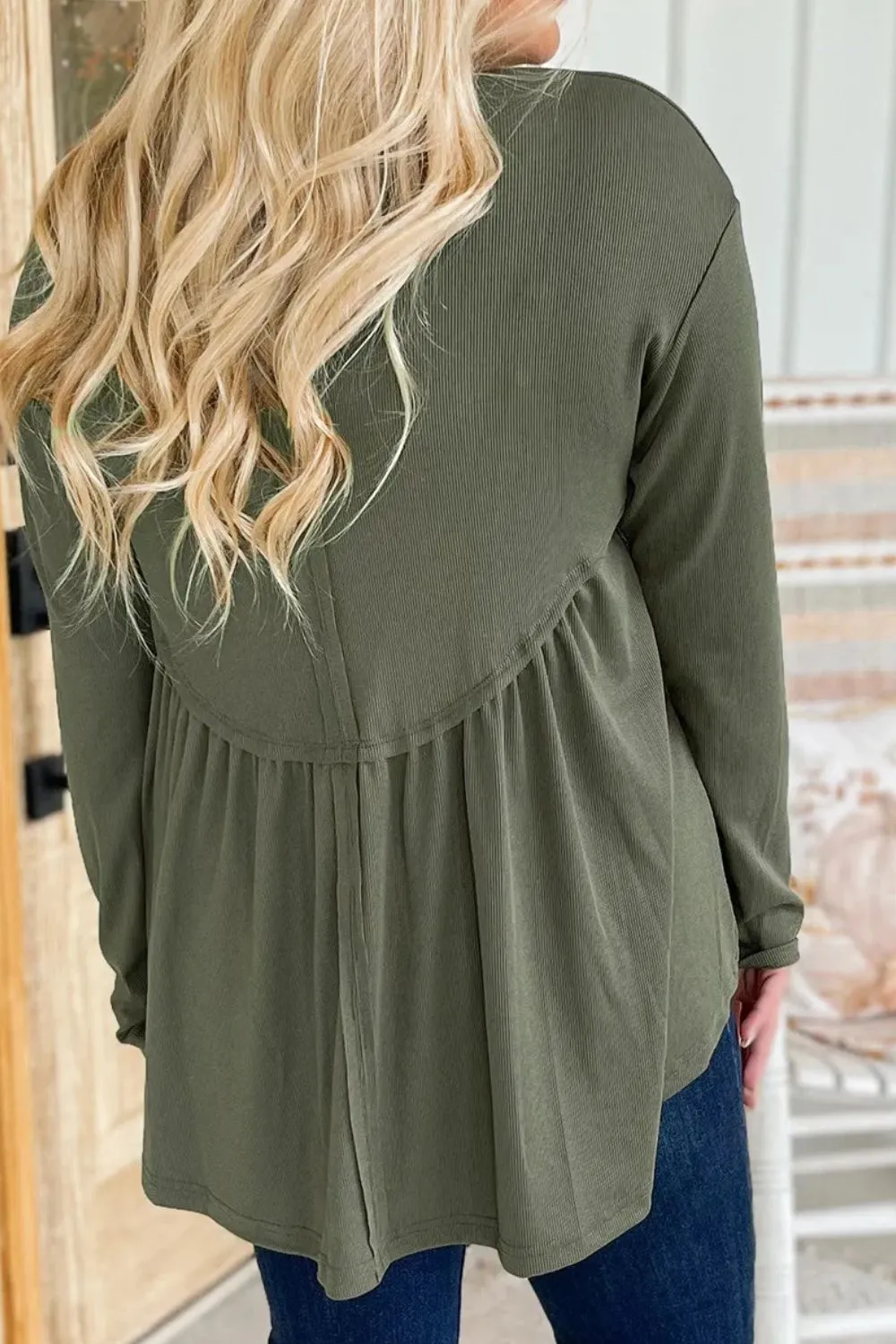Plus Size Peplum Round Neck Long Sleeve Blouse, image 2