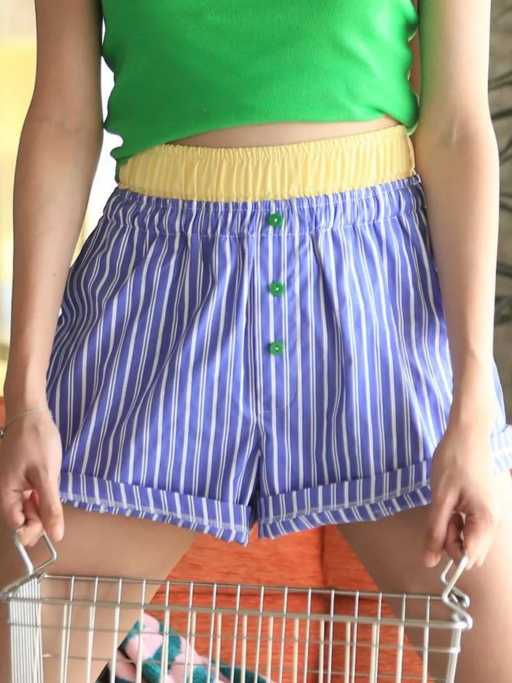 Striped Elastic Waist Shorts, image 7