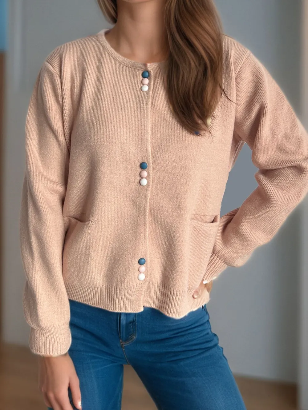 Button Down Long Sleeve Cardigan with Pockets, image 12