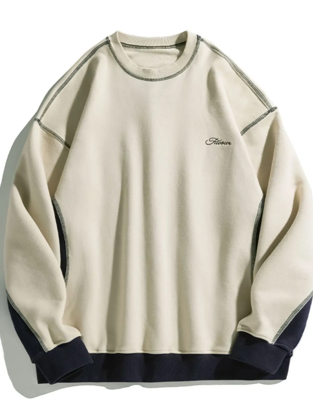 Men's Contrast Round Neck Drop Shoulder Sweatshirt, image 6