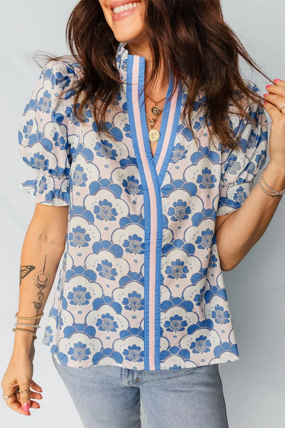 Floral Print Puff Sleeve Blouse