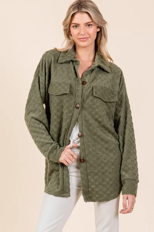 Checkered Button Down Dropped Shoulder Shacket, image 3