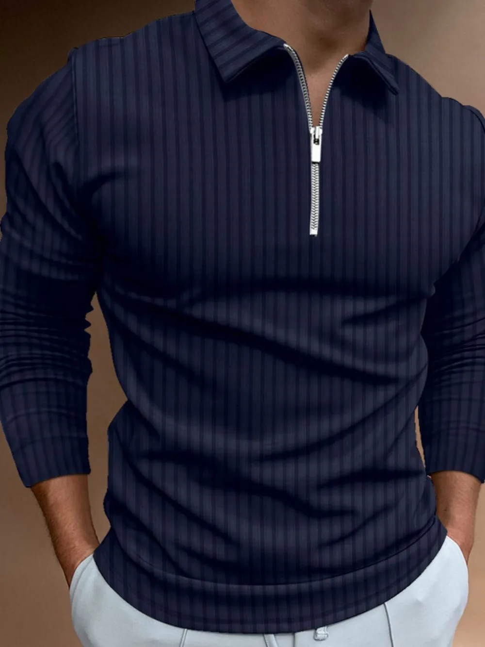 Men‘s Full Size Collared Neck Long Sleeve Polo Plus Size, image 3