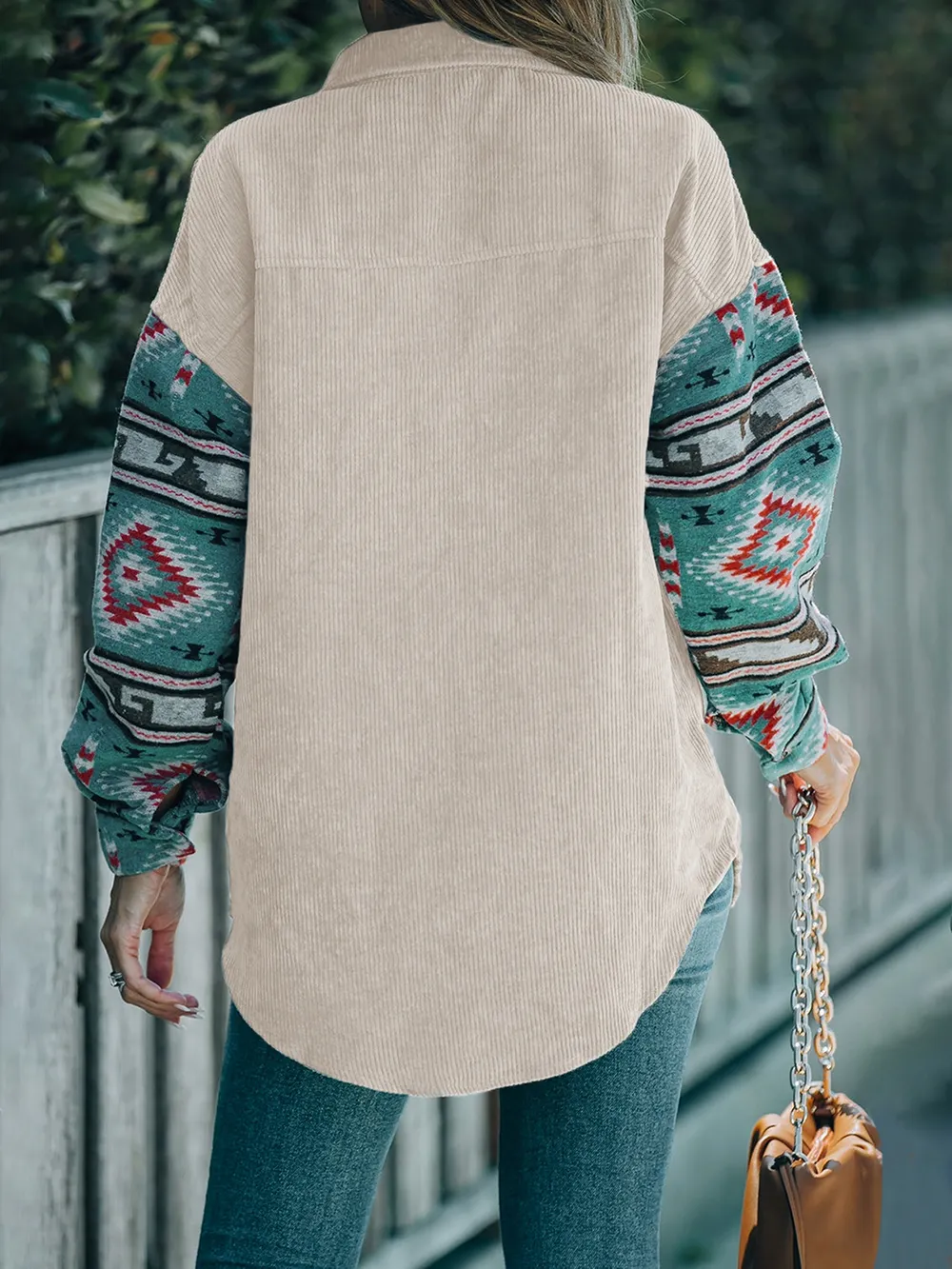 Pocketed Geometric Collared Neck Shacket, image 7