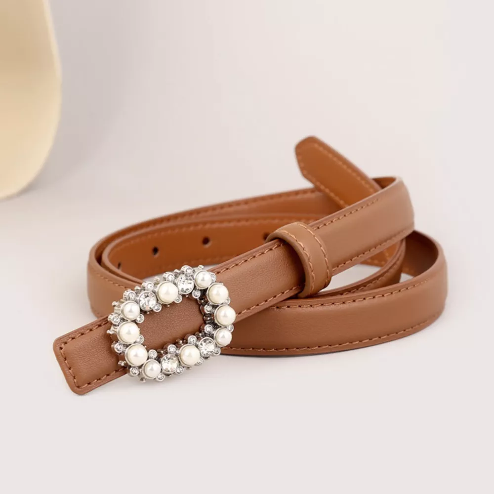 Pearl Buckle Leather Belt, image 3