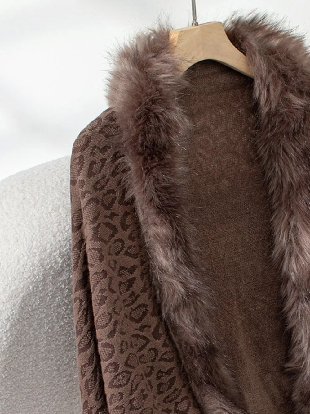 Fringe Leopard Open Front Long Sleeve Poncho, image 16