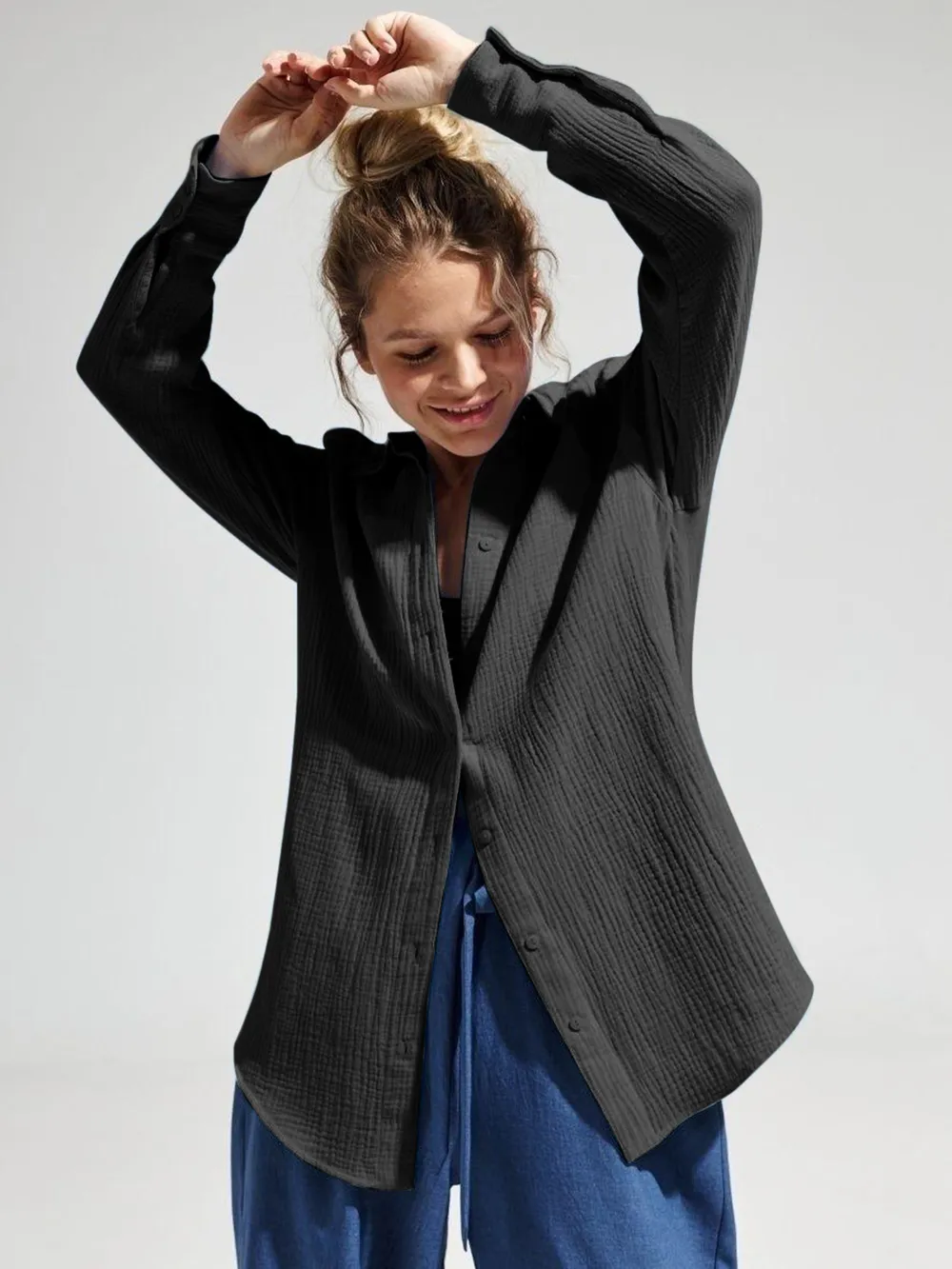 Textured Collared Neck Long Sleeve Shirt, image 36