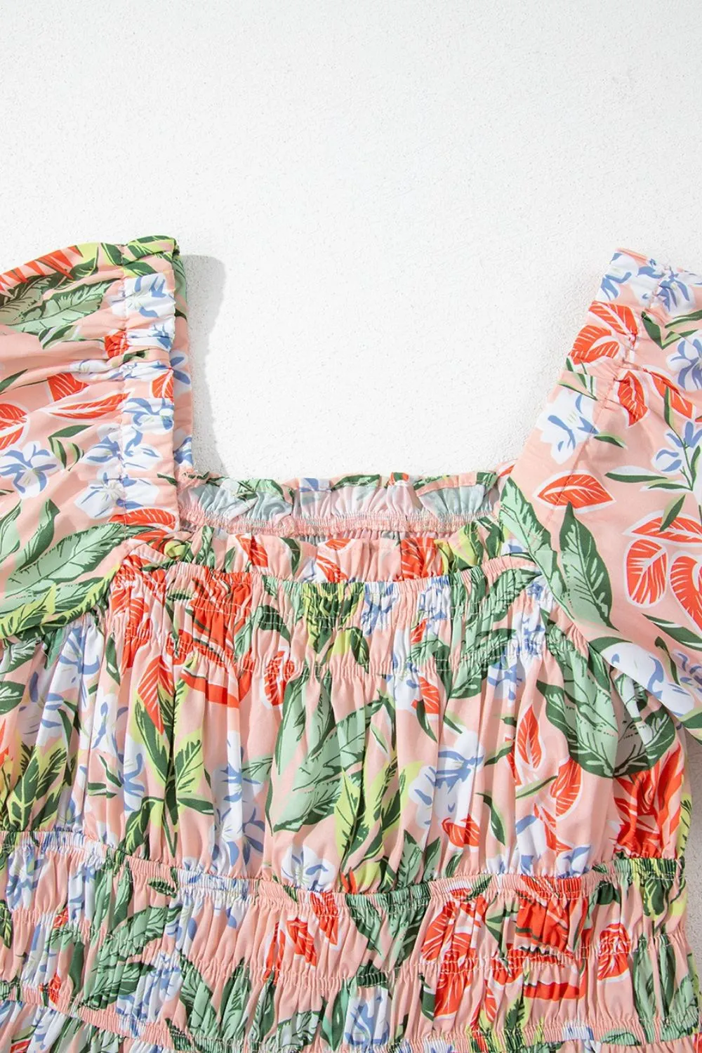 Floral Smocked Square Neck Puff Short Sleeve Midi Dress, image 13